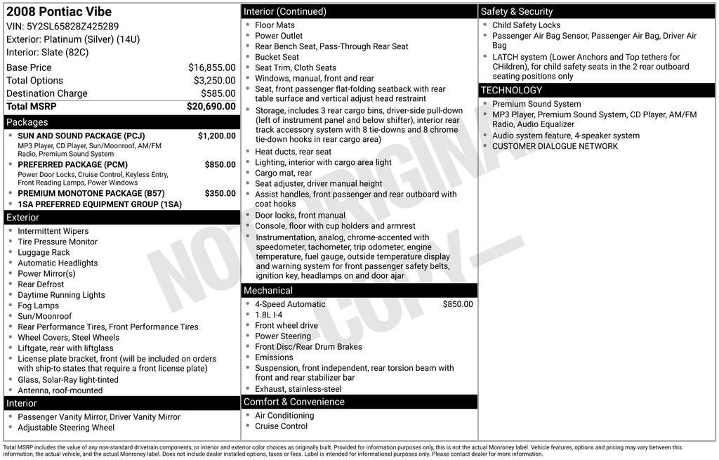 2008 Pontiac Vibe 4DR HB FWD W/1SB