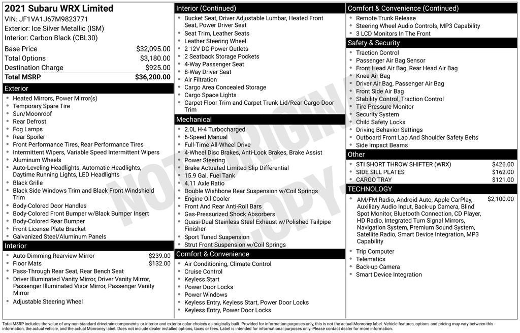 2021 Subaru WRX Limited