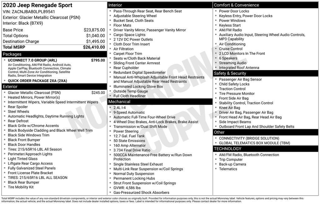 2020 Jeep Renegade Sport 4X4