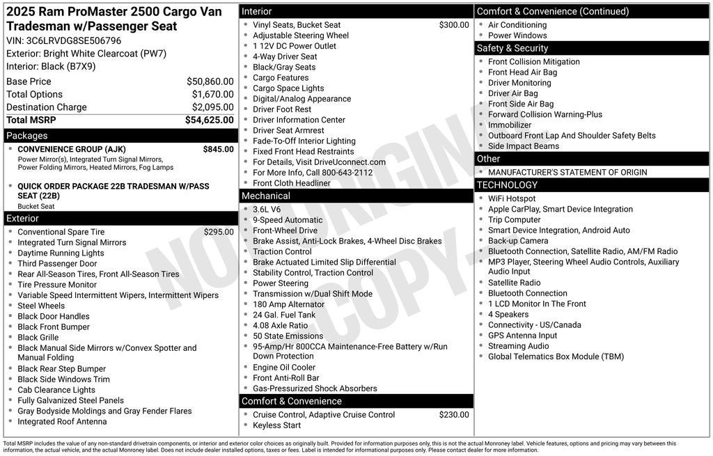 2025 RAM ProMaster Cargo Van Tradesman